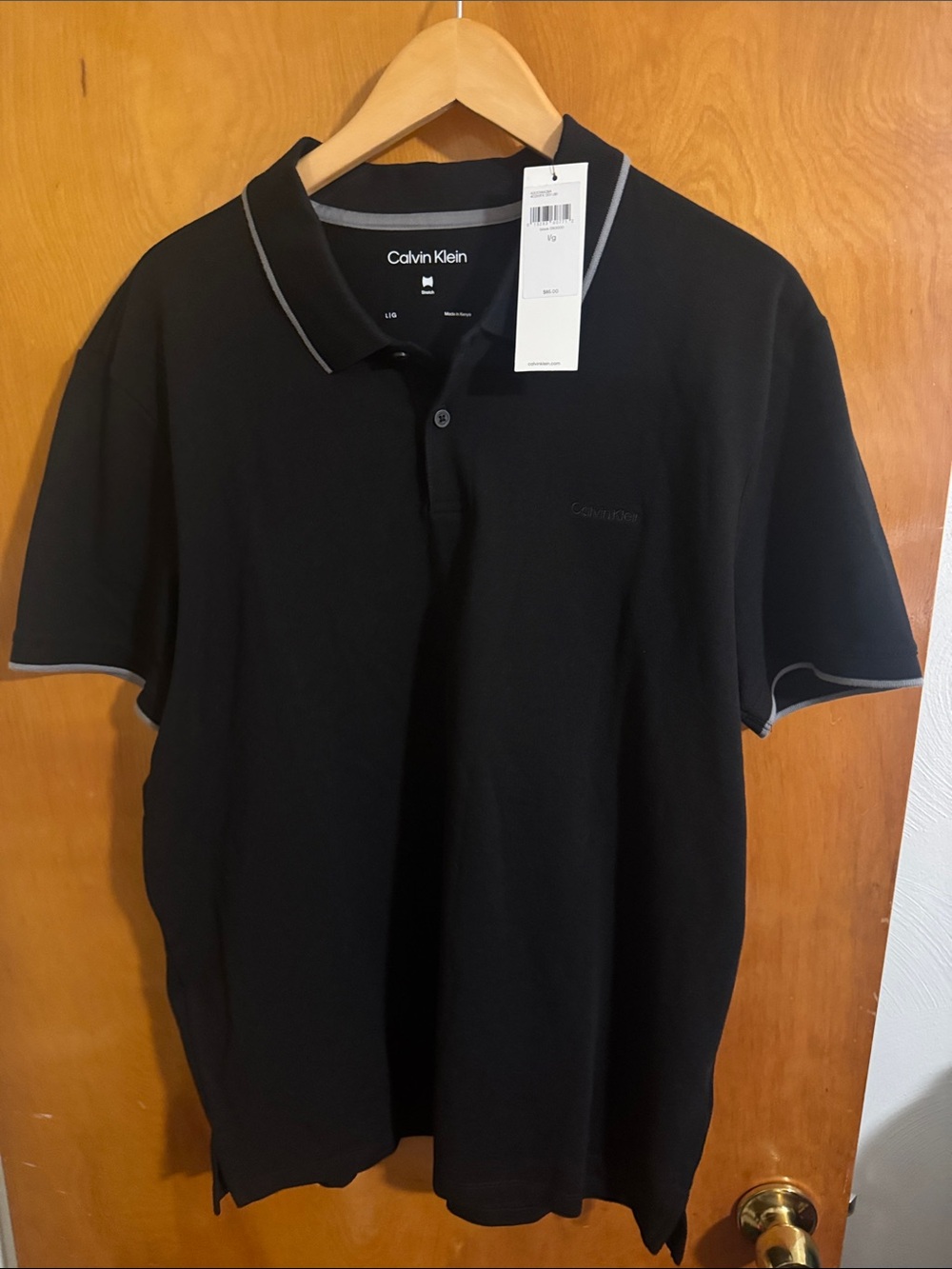Calvin Klein Polo Shirt Mens Large Black Pique